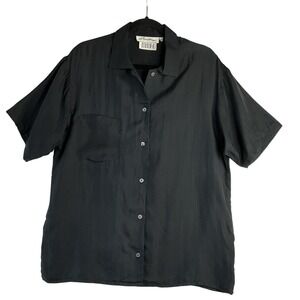 Cavalluzzi Studio B Silk Short Sleeve Button Up Chest Pocket Blouse Minimalist L
